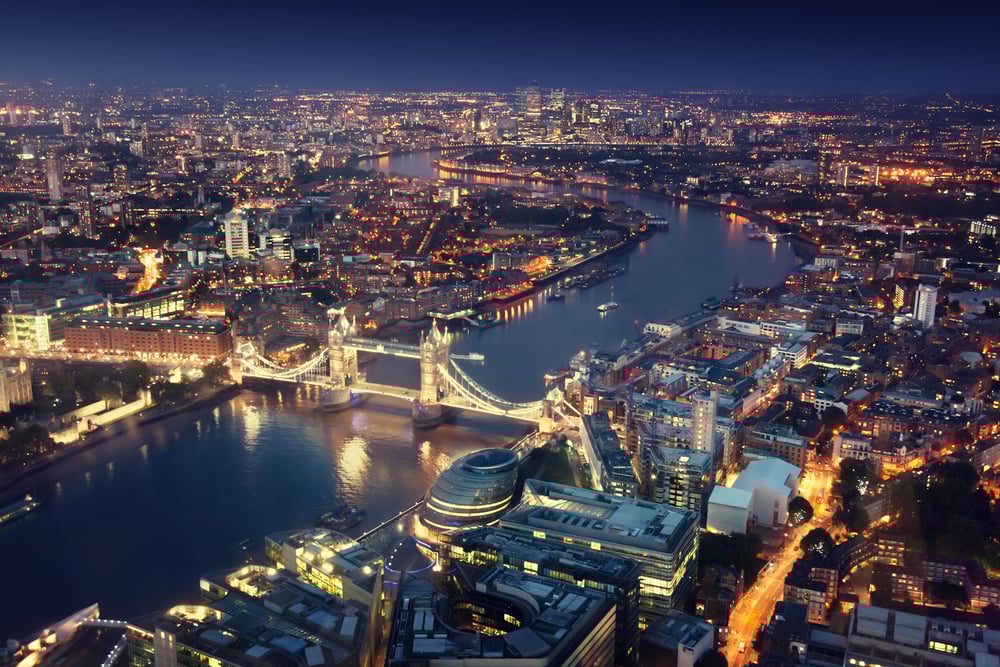 London at night with urban architectures and Tower Bridge London at night with urban architectures and Tower Bridge
